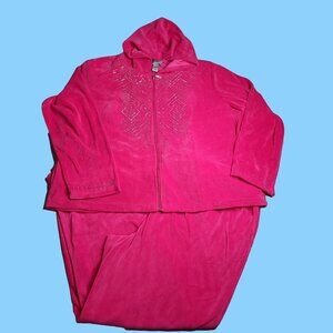 Vintage Velour Tracksuit Size 2X Rhinestones Pockets Grandma Core Womens